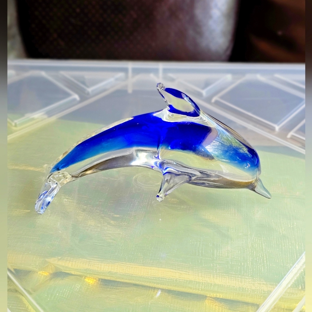 Blue Glass Dolphin Figurine